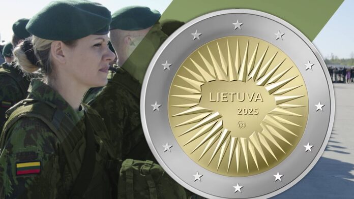 2 euro della lituania 2025 difesa porcospino d'acciaio armi esercito marina aeronautica nato guerra numismatica collezione