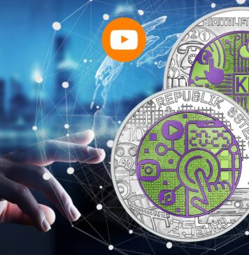 digitalizzazione della società moneta 25 euro austria argento niobio bimetaliica colorata smartphone intelligenza artificale domotica robotica telecomunicazioni internet reti web connettività