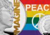 imagine di john lennon hit parade musica rock successo inno alla pace non violenza arcobaleno monete royal mint beatles argento oro sterline pound