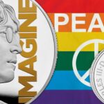 imagine di john lennon hit parade musica rock successo inno alla pace non violenza arcobaleno monete royal mint beatles argento oro sterline pound