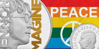 imagine di john lennon hit parade musica rock successo inno alla pace non violenza arcobaleno monete royal mint beatles argento oro sterline pound