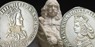 mezzo filippo nuziale moneta argento milano rarità numismatica spagna matrimonio sposi velazquez governatore vanità propaganda bellezza