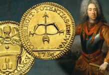scudo dell'arco spezzato rarissima moneta oro papa clemente xi albani zecca di roma eugenio di savoia assedio belgrado 1717 guerra austria turchia