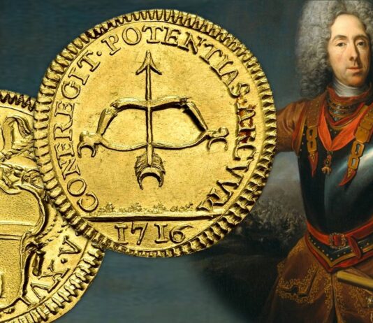 scudo dell'arco spezzato rarissima moneta oro papa clemente xi albani zecca di roma eugenio di savoia assedio belgrado 1717 guerra austria turchia