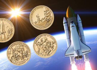 dollari innovazione usa monete dollaro michigan texas arkansas florida space shuttle ford automotive us navy numismatica