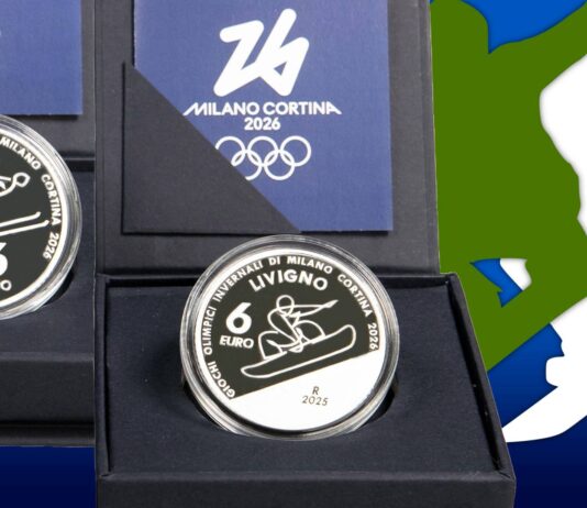 sport e località olimpiche milano cortina 2026 olimpiadi invernali sci salto snowbaord livigno predazzo oncia 6 euro argento moneta ipzs proof tiratura limitata numismatica collezione