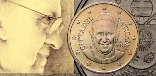 morte papa francesco bergoglio euro monete ritratto stemma numismatica collezione ricordo sorriso covid