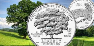 libertà del primo emendamento costituzione stati uniti moneta us mint oncia 100 dollari platino numismatica investimento bullion