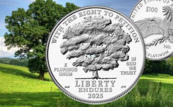 libertà del primo emendamento costituzione stati uniti moneta us mint oncia 100 dollari platino numismatica investimento bullion