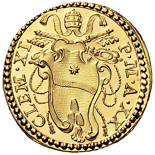 scudo della pace moneta oro clemente xi papa albani fiax pax ulivo guerra di successione spagnola storia numismatica