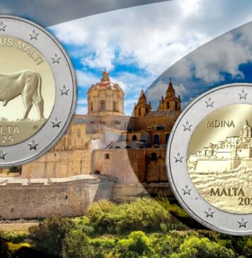 2 euro di malta 2025 monete collezione maria anna frisone noel galea bason bimetallica commemorativa tiratura limitata numismatica bue maltese mdina medina città fortezza