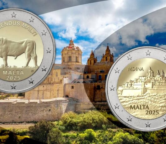2 euro di malta 2025 monete collezione maria anna frisone noel galea bason bimetallica commemorativa tiratura limitata numismatica bue maltese mdina medina città fortezza