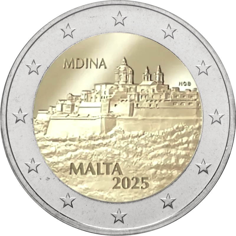 2 euro di malta 2025 monete collezione maria anna frisone noel galea bason bimetallica commemorativa tiratura limitata numismatica bue maltese mdina medina città fortezza