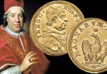 aquila dalle grandi ali papa innocenzo xiii conti di segni scudo oro kruso-art asta numismatica moneta fior di conio