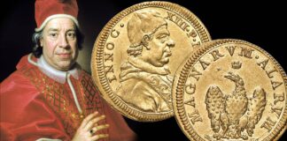 aquila dalle grandi ali papa innocenzo xiii conti di segni scudo oro kruso-art asta numismatica moneta fior di conio