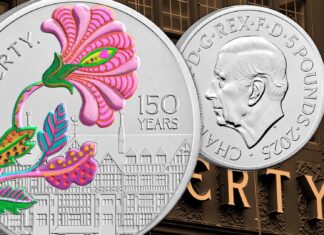 150 anni di liberty grande magazzino londra lusso fashion moda tessuti abbigliamento accessori royal mint stile moneta sterline oro argento colori numismatica collezione