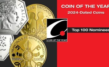 coin of the year premi internazionali numismatica monete 2024 coty italia vaticano san marino marconi ducati g7 pace guerra