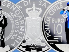 gendarmeria e polizia civilie monete 10 euro argento proof colori san marino collezione numismatica 2025 poste e-shop tiratura limitata antonella napolione