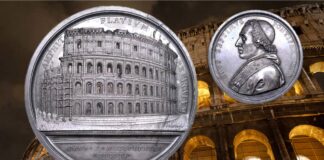 primo restauro del colosseo 1807 roma anfiteatro flavio raffaele stern sperone mattoni medaglia tommaso mercandetti argento bronzo ritratto numismatica