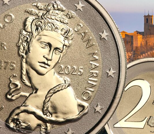 due euro per michelangelo san marino moneta vommemorativa fior di conio reverse proof novità assoluta numismatica tiratura limitata collezione valore rarità cleopatra casa buonarroti firenze arte rinascimento italia capolavoro