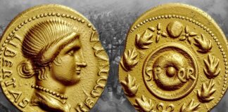 guerre civili galba vindice nerone impero romano roma aureo moneta numismatica rarità libertas scudo spqr oro rivolta