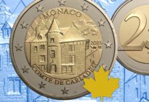 due euro commemorativa monegasca 2025 carlades principato di monaco proof tiratura limitata rarità moneta numismatica
