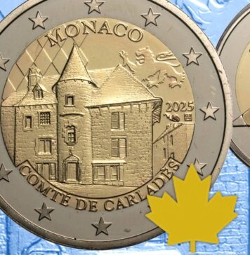due euro commemorativa monegasca 2025 carlades principato di monaco proof tiratura limitata rarità moneta numismatica