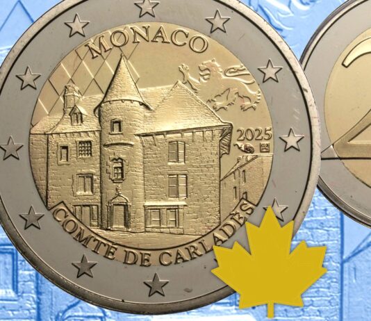 due euro commemorativa monegasca 2025 carlades principato di monaco proof tiratura limitata rarità moneta numismatica