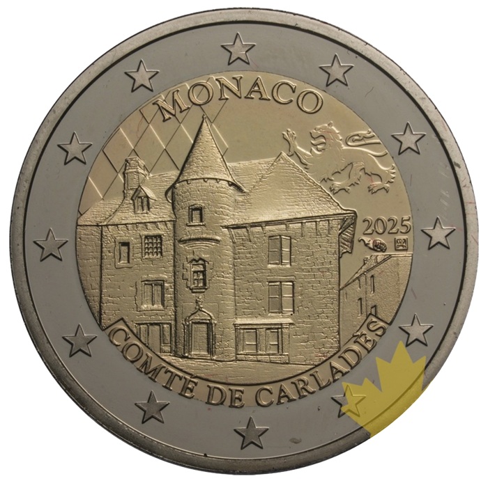 due euro commemorativa monegasca 2025 carlades principato di monaco proof tiratura limitata rarità moneta numismatica 