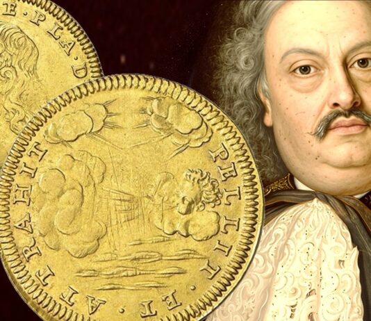 ranuccio i farnese moneta oro numismatica raraità scudo doppia quadrupla parma piacenza ducato castro guerra riscatto eolo mitologia