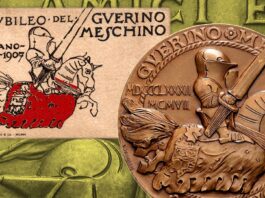 guerin meschino giornale periodico satira umorismo milano scapigliatura francesco pozza medaglia giubileo 1882 1907 cavaliere numismatica collezione asta inasta