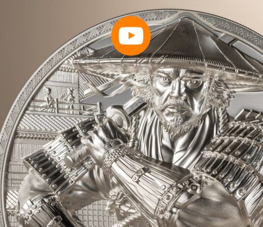 moneta samurai d'argento isole cook cit coin invest tiratura limitata guerriero combattente bushido giappone sol levante tradizione katana