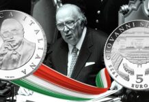 moneta da 5 euro per giovanni spadolini argento ipzs proof collezione numismatica senato governo garibaldi partito repubblicano ministro giornalista storico professore