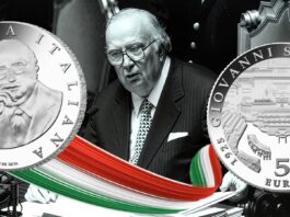 moneta da 5 euro per giovanni spadolini argento ipzs proof collezione numismatica senato governo garibaldi partito repubblicano ministro giornalista storico professore