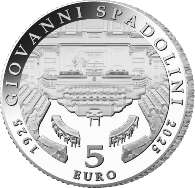 moneta da 5 euro per giovanni spadolini argento ipzs proof collezione numismatica senato governo garibaldi partito repubblicano ministro giornalista storico professore