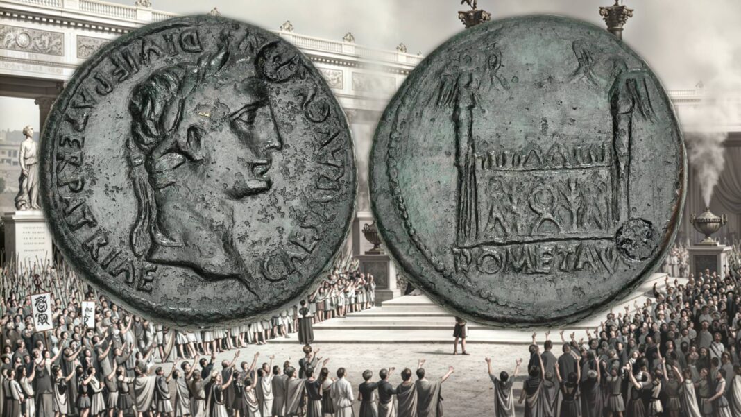 altare di lugdunum gallia santuario impero romano augusto druso tiberio sesterzio dupondio asse moneta numismatica romana potere propaganda guerra legioni