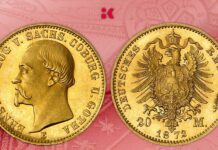 più rara moneta impero tedesco 20 marchi oro sassonia coburgo gotha 1872 asta numismatica kuenker collezione valore coinsweekly
