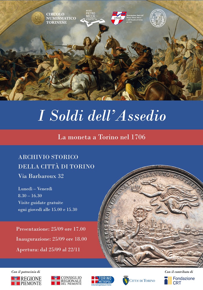 soldi dell assedio monete torino 1706 mostra 2026 archivio storico numismatica medaglie documenti circolo numismatico torinese save the date
