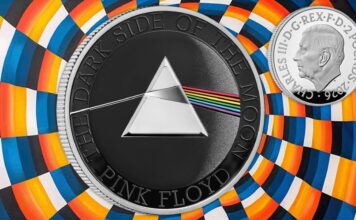 the dark side of the moon pink floyd album rock hit parade billoboard royal mint moneta monete colori numismatica musica collezionismo concerti fan