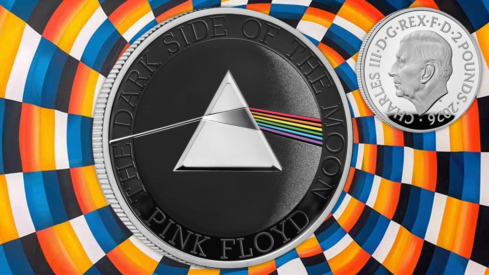 Pink_floyd (1) the dark side of the moon pink floyd album rock hit parade billoboard royal mint moneta monete colori numismatica musica collezionismo concerti fan