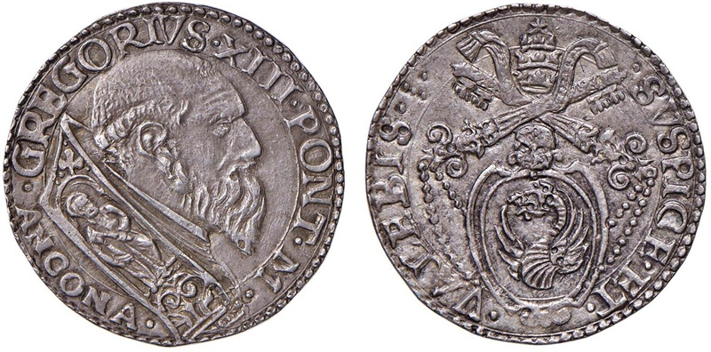 testoni di gregorio xiii moneta argento rarità numismatica stato pontificio bastone mosè esodo serpente drago miracolo dio faraone potere fede signa infidelibus