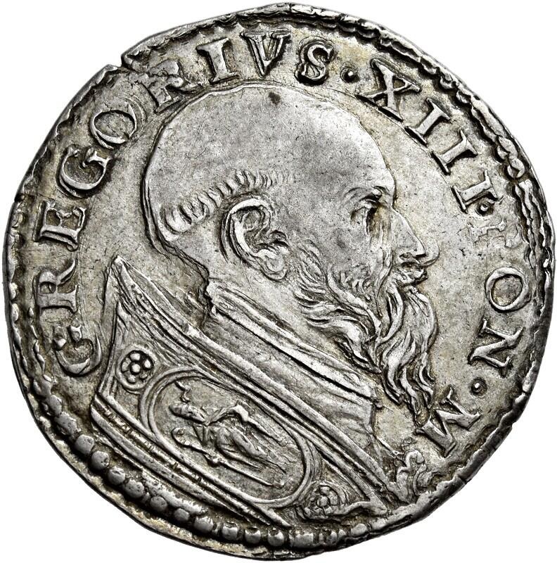 testoni di gregorio xiii moneta argento rarità numismatica stato pontificio bastone mosè esodo serpente drago miracolo dio faraone potere fede signa infidelibus