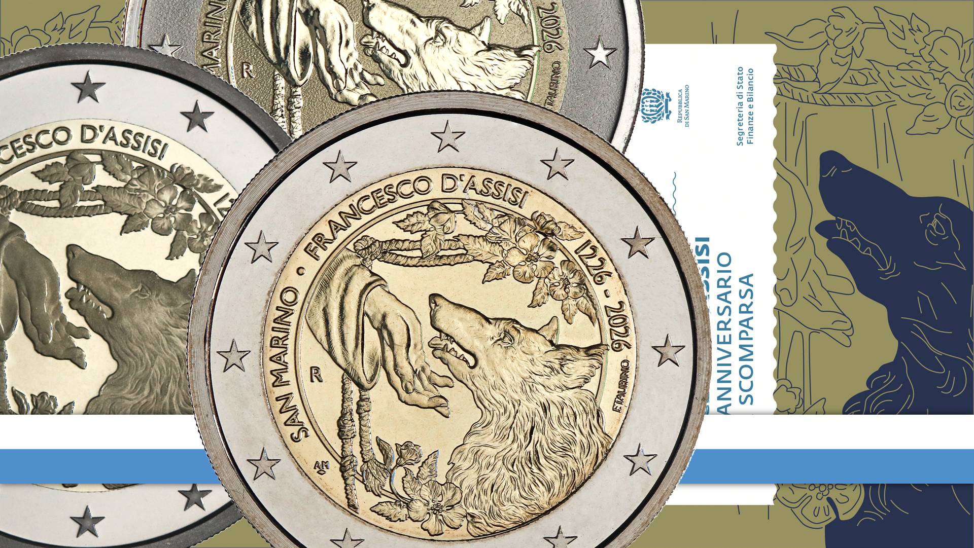 2euro_sanmarino (0) 2 euro san francesco san marino fani ivanka taurino ipzs moneta bimetallica reverse proof lupo gubbio santo assisi poverello cantico delle creature ottavo centenario