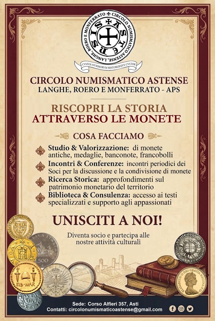 circolo numismatico astense langhe roero monferraqto piemonte monete medaglie banconopte collezionismo cultura