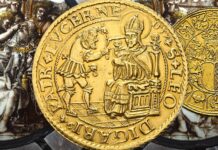 lucerna moneta oro 20 fiorini 1557 sincona asta numismatica record san leodegario patrono cattolicesimo protestantesimo coinsweekly