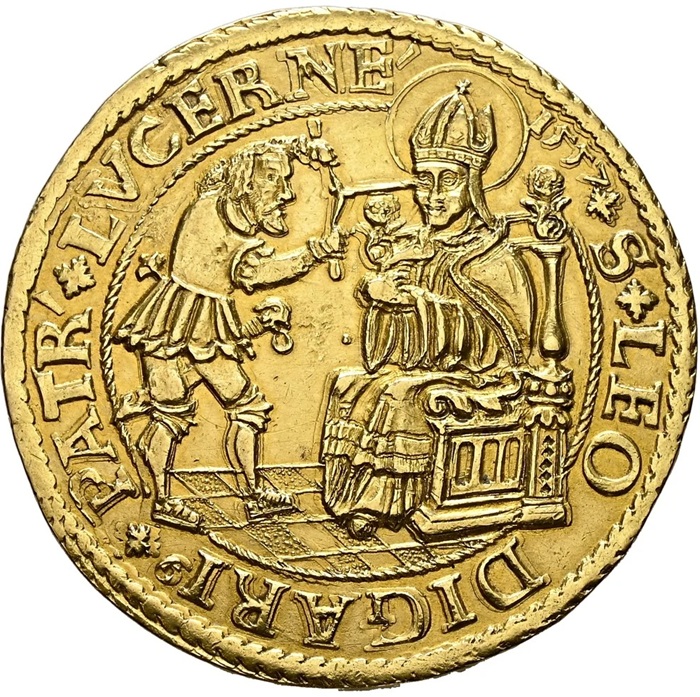 lucerna moneta oro 20 fiorini 1557 sincona asta numismatica record san leodegario patrono cattolicesimo protestantesimo coinsweekly