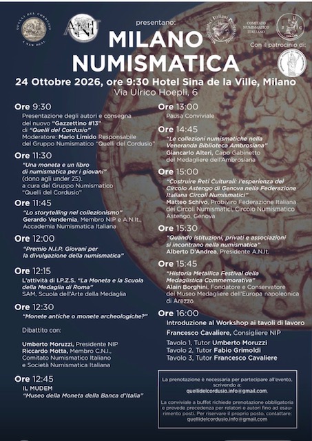 milano numismatica 2026 quelli del cordusio gazzettino monete medaglie banconote convegno conferenza premio nip