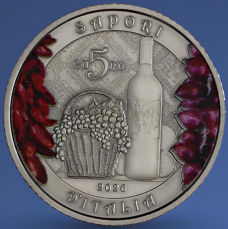 apori di calabria cirò cipolle tropea peperoncino nduja caciocavallo soppressata monetsa 5 euro enogastronomia italia ipzs marta bonifacio collezionismo numismatica