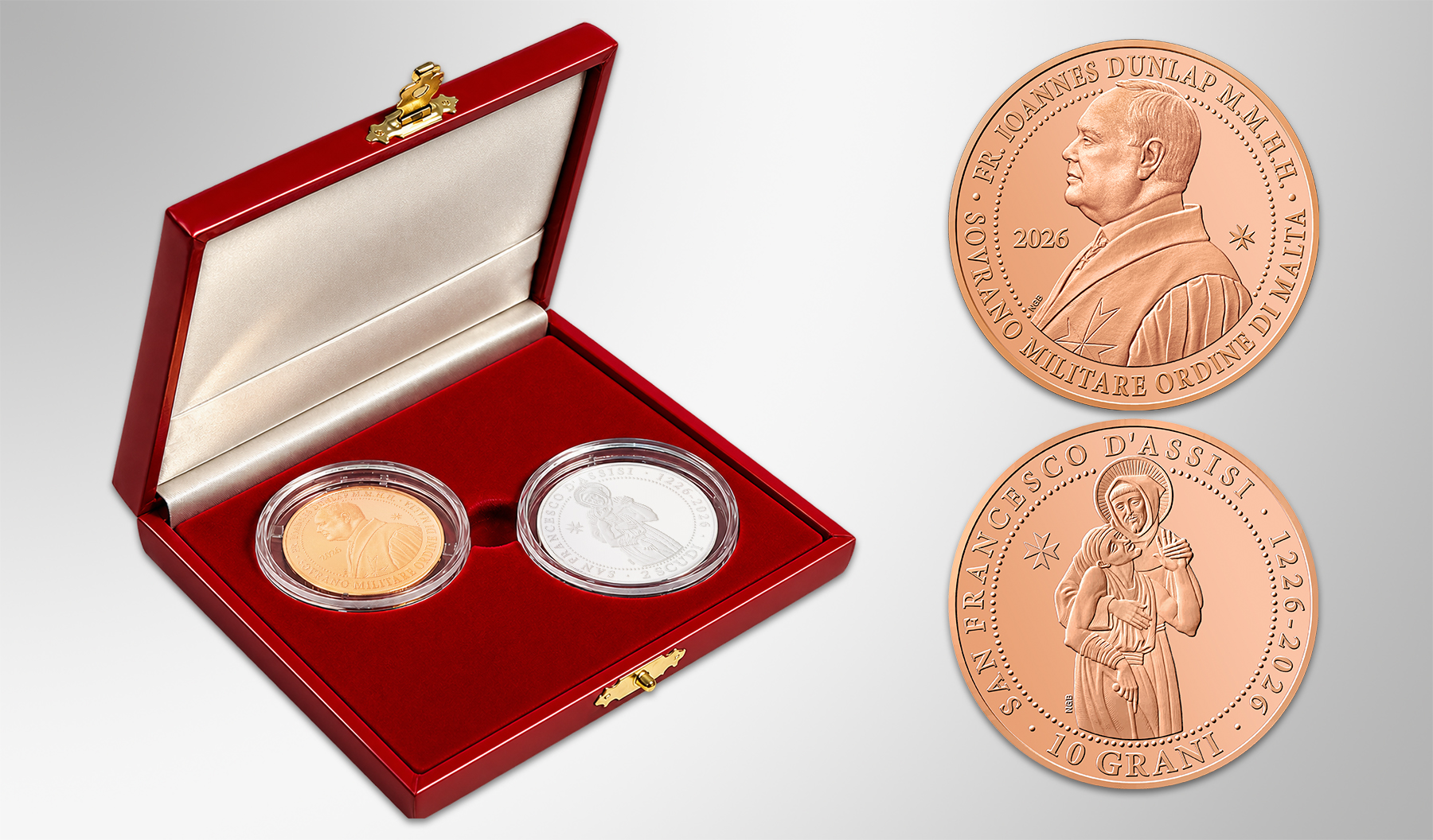monete 2026 dello smom sovrano militare ordine di malta oro argento rame numismatica san fraancesco infermità disabilità solidarietà noel galea bason collezione tiratura limitata