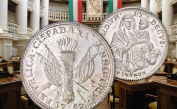 repubblica cispadana moneta monete prova 20 lire doppia oro argento rame rarità numismatica tricolore bandiera madonna di san luca bologna